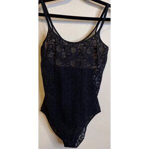 Vintage Olga Christina 16180 Black Sheer Bodysuit Lace Teddy Sexy Shelf Bra S